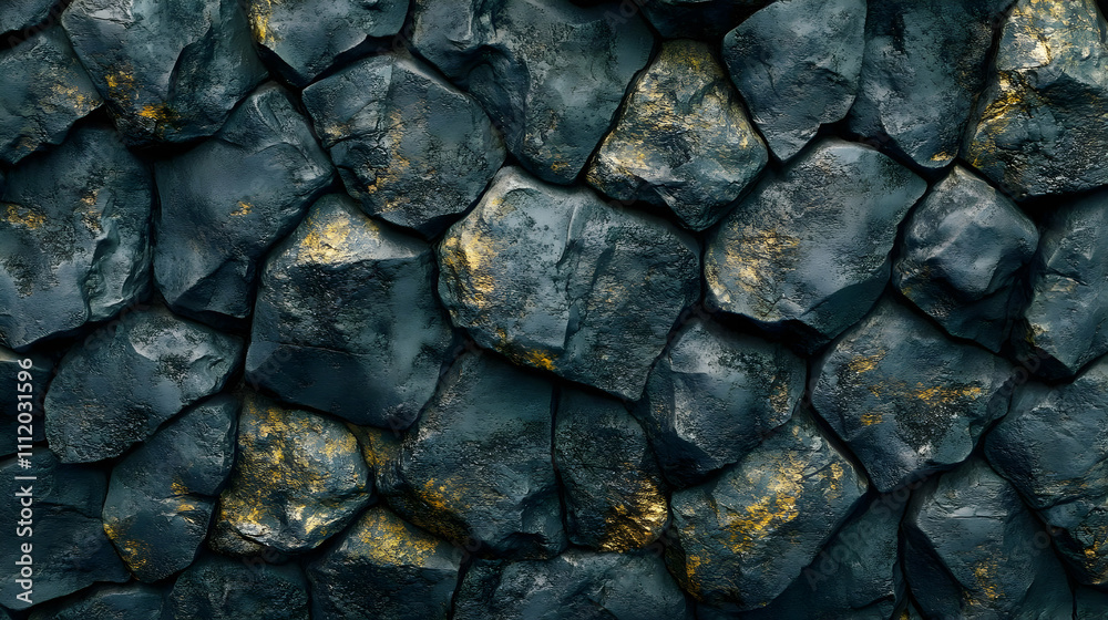 Dark Teal Gold Accented Rock Wall 3D Background Dark Teal Gold Accented Rock Wall 3D Background