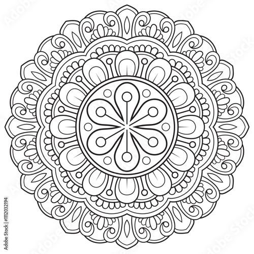 Simple circular pattern in the form of a mandala. Henna tatoo mandala. Mehndi style. Decorative pattern in oriental style. Coloring book page.