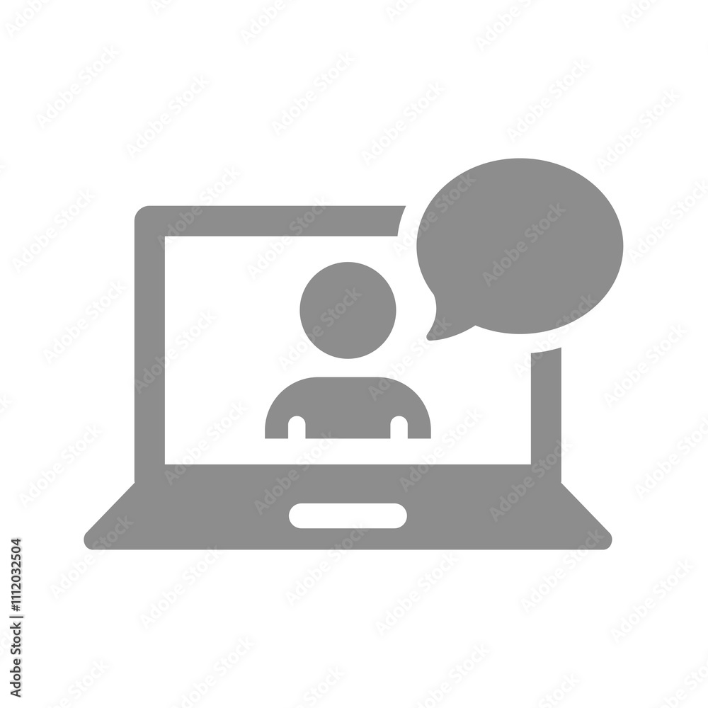 Online education class and training. Person with laptop and chat bubble vector icon. Online education class and training. Person with laptop and chat bubble vector icon.
