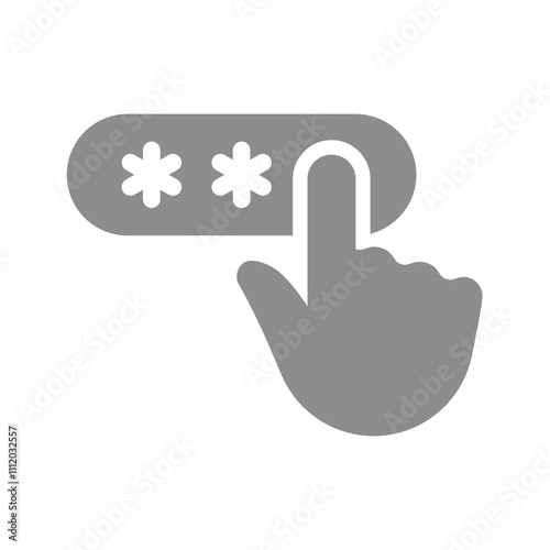 Pin code entering with hand and masked characters. Password login vector icon.