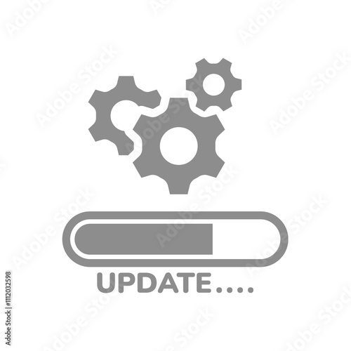 Update progress bar vector icon. Updating app or software with gears.
