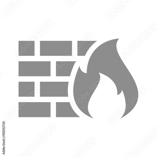 Firewall software defense. Fire and wall, antivirus protection vector icon.