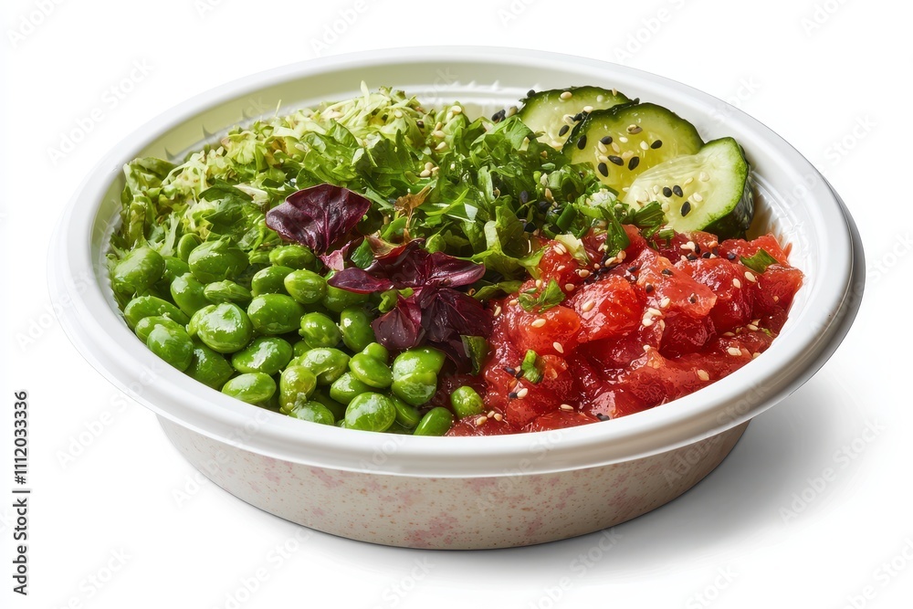 Fresh and Colorful Salad Bowl with Edamame, Vegetables and Dressing Fresh and Colorful Salad Bowl with Edamame, Vegetables and Dressing