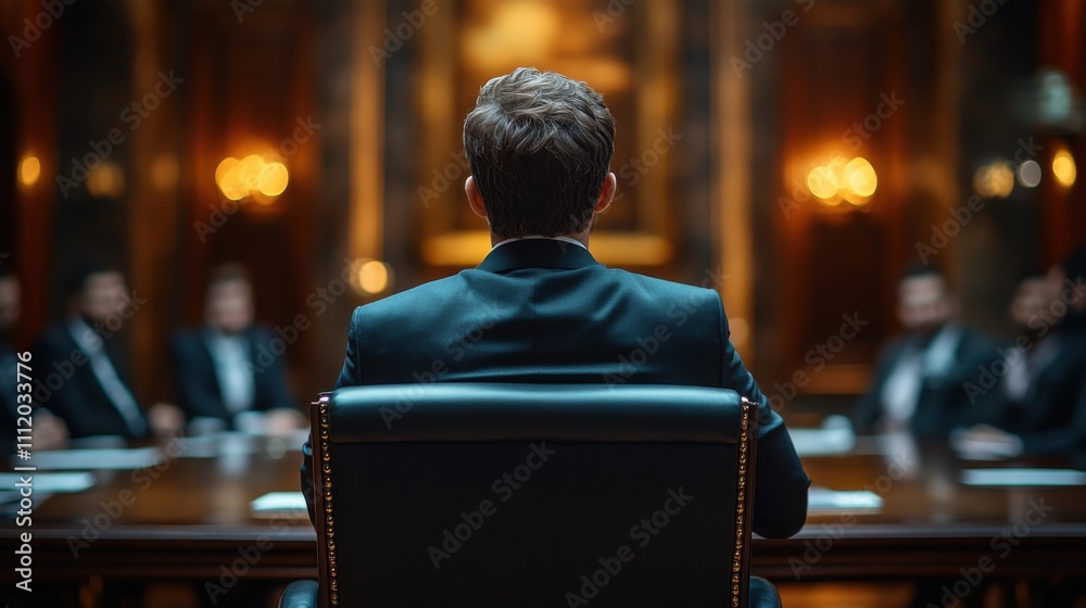 Man sitting in elegant leather chair in luxury boardroom, corporate office setting, leadership, professional meeting, business management, executive decision-making environment. Man sitting in elegant leather chair in luxury boardroom, corporate office setting, leadership, professional meeting, business management, executive decision-making environment.