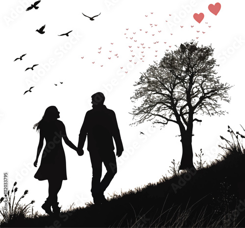  couple Silhouette holding hands on Valentine's Day