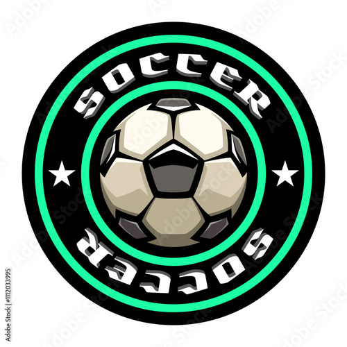 Soccer ball, football logo. Sport games. Sporting equipment. Emblem, badge.