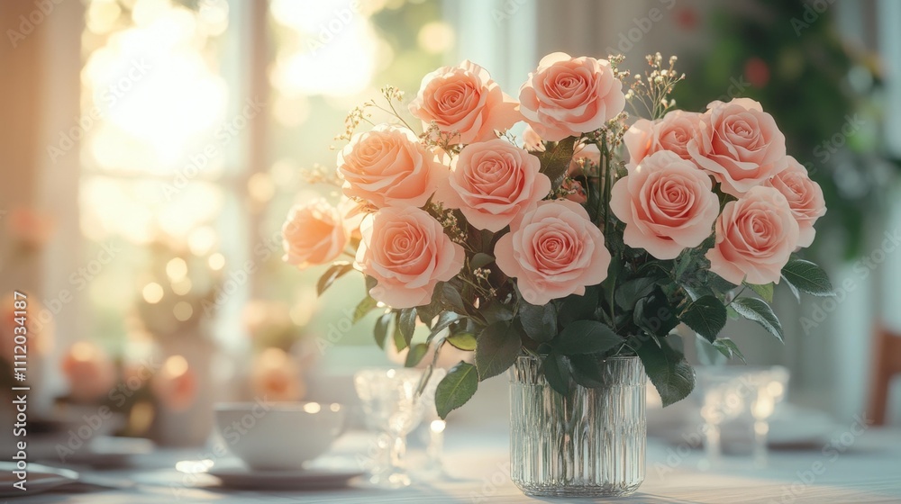 Obraz premium Romantic table centerpiece with roses. Generative AI