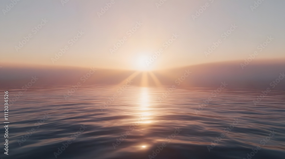 Dynamic sunrise with beams of light over calm ocean Dynamic sunrise with beams of light over calm ocean