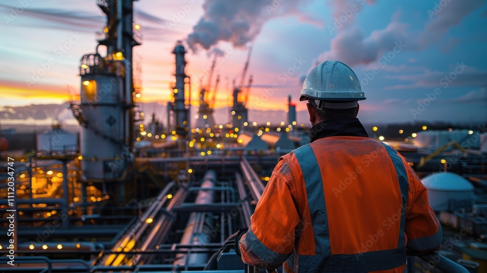 A vibrant photo of engineers monitoring the processing of industrial waste in a high-tech facility, showcasing the use of advanced technology to reduce waste and recover materials for reuse