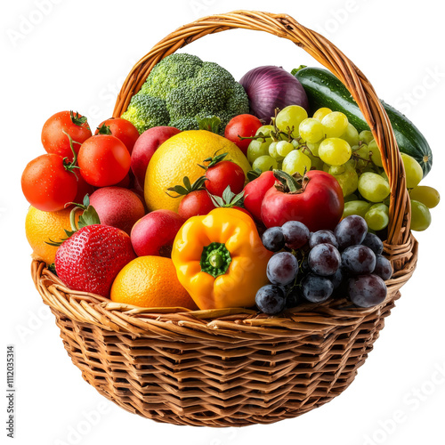 Fruit basket with vegetables, isolated on a white background.  photo