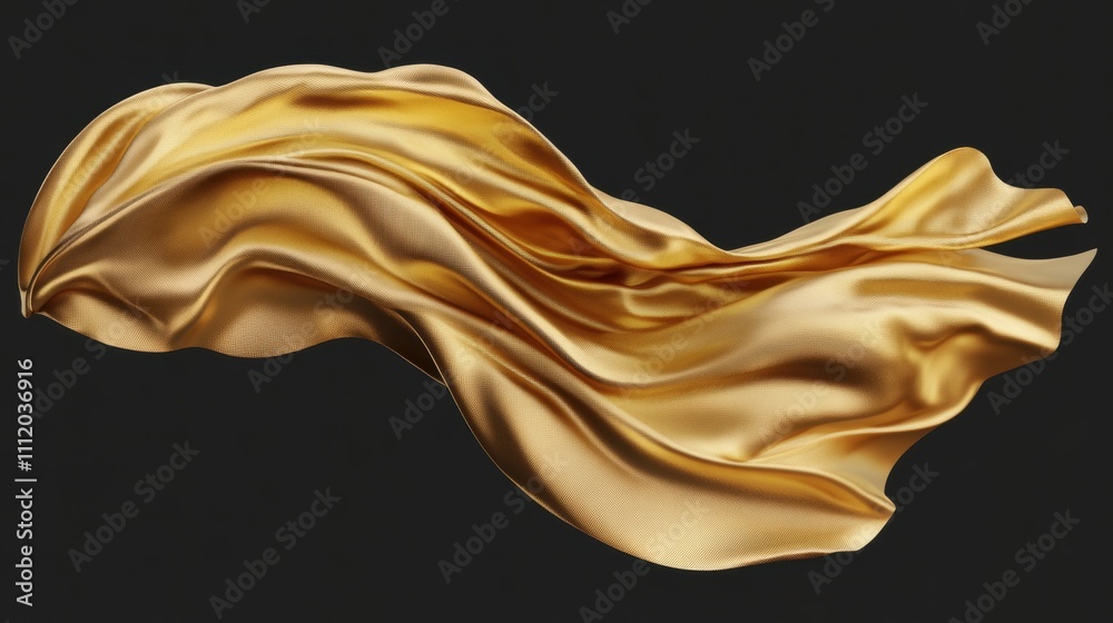 Obraz premium A flowing golden fabric captures light, creating a sense of elegance and luxury against a dark background.