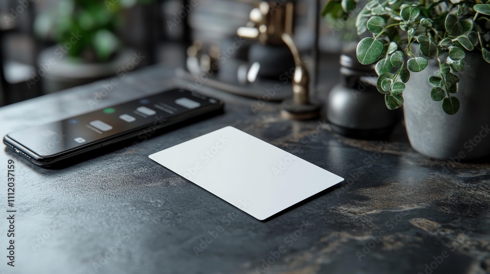 Business Card on Smartphone with Social Media App. Generative AI Business Card on Smartphone with Social Media App. Generative AI