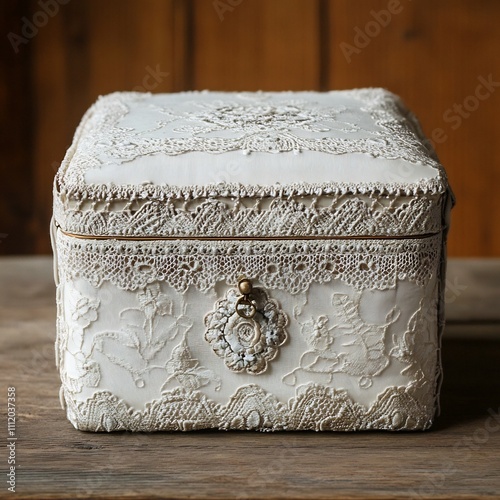 Elegant Vintage Lace-Embellished Wooden Trinket Box