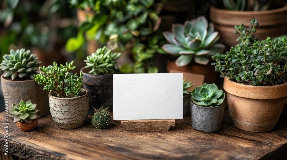 Blank Business Card Mockup on Wooden Table. Generative AI Blank Business Card Mockup on Wooden Table. Generative AI