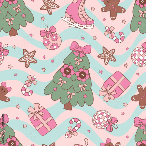 Christmas seamless pattern with  cute Christmas tree
