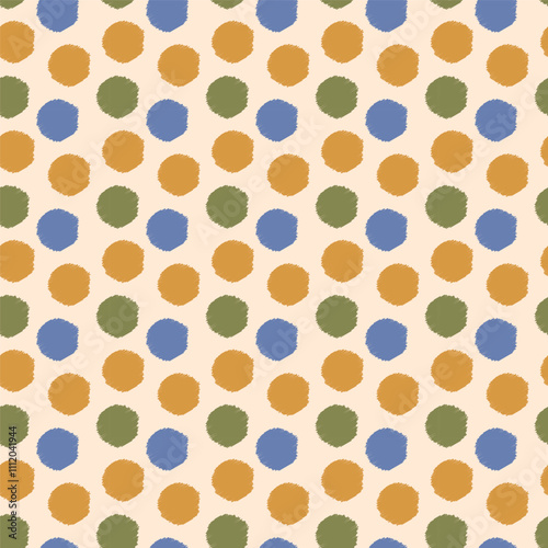 seamless background with multicolor polka dots in vintage scribbles