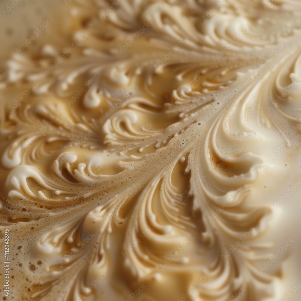 Macro shot of a beautifully crafted latte with delicate foam pattern and soft lighting. Macro shot of a beautifully crafted latte with delicate foam pattern and soft lighting.