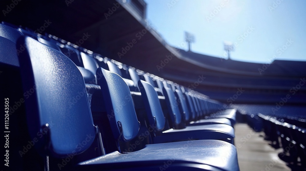 Fototapeta premium Empty stadium seats, a silent testament to the absence of fans, symbolizing the void left by the lack of human connection and shared experiences in the face of challenges.