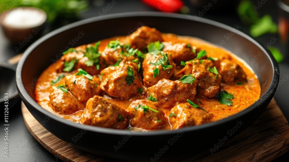 Delicious Indian Butter Chicken With Creamy Sauce and Fresh Herbs Presentation Delicious Indian Butter Chicken With Creamy Sauce and Fresh Herbs Presentation