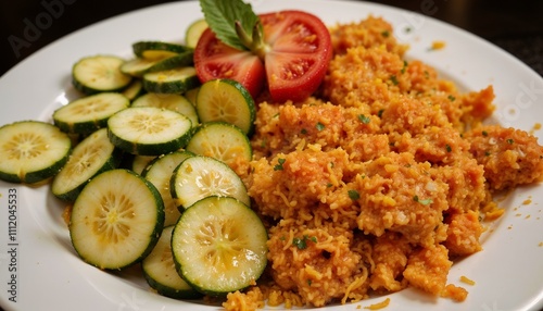 Vegetable dish of tomatoes, cucumbers and rice