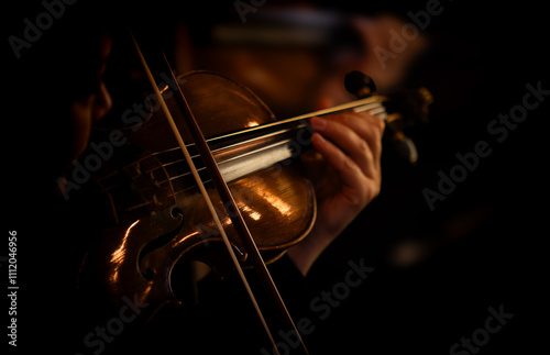 Closeup of hands playing violin