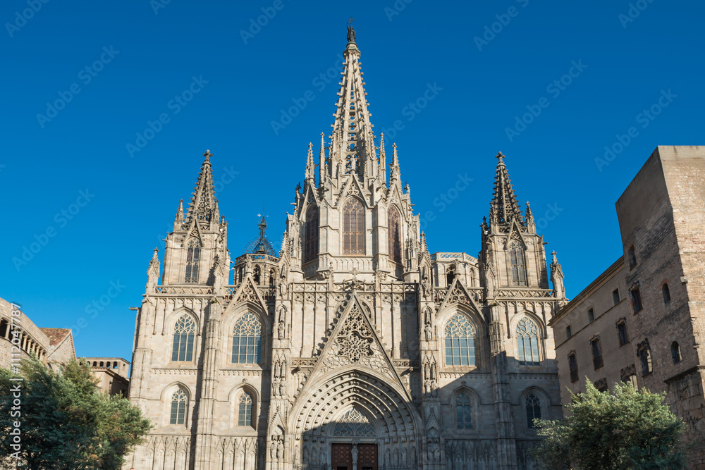 Facade of gothic Cathedral Of Barcelona in Spain Facade of gothic Cathedral Of Barcelona in Spain