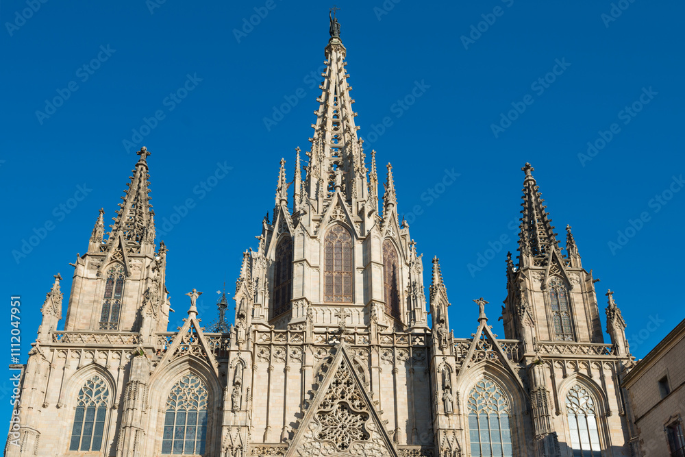 Facade of gothic Cathedral Of Barcelona in Spain Facade of gothic Cathedral Of Barcelona in Spain