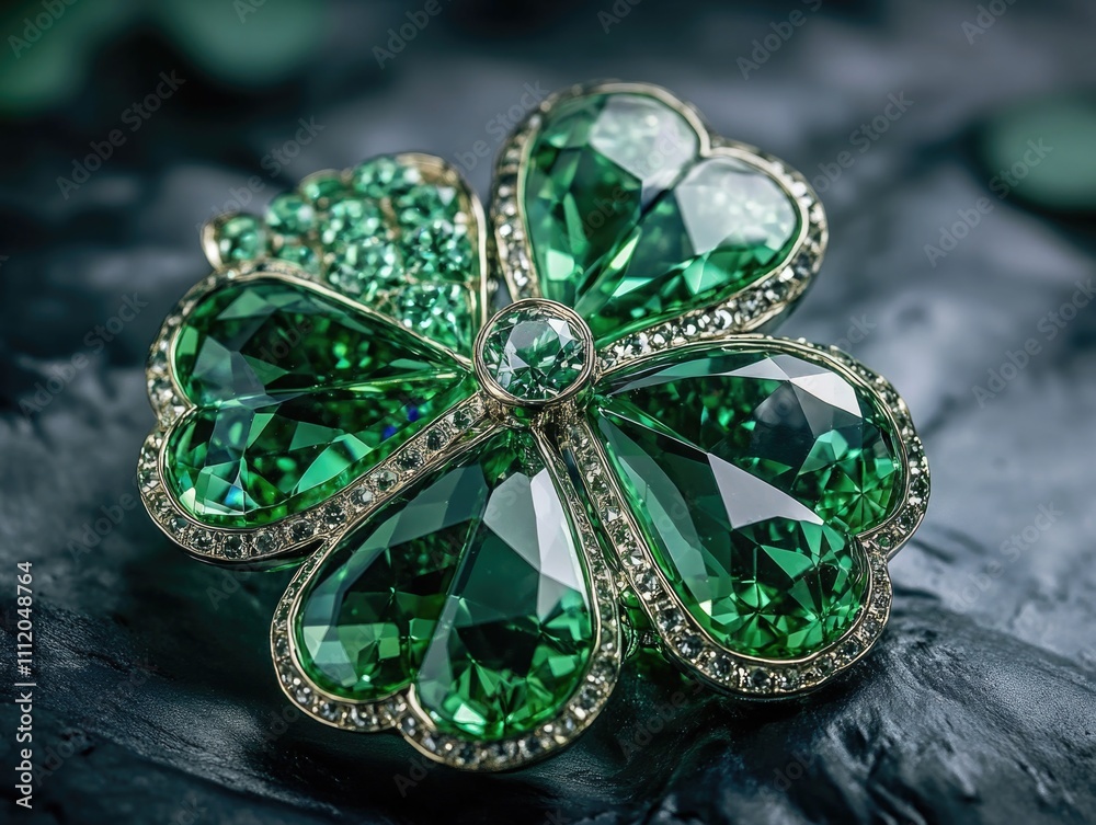 Green crystal brooch close-up Green crystal brooch close-up