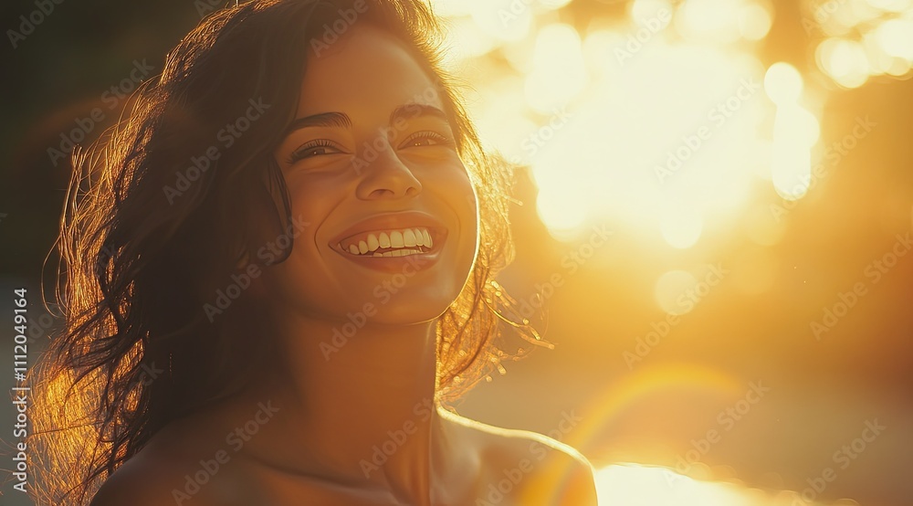 Radiant Beauty: Smiling Girl with Sparkling Eyes Amidst Magical Colorful Lights Radiant Beauty: Smiling Girl with Sparkling Eyes Amidst Magical Colorful Lights