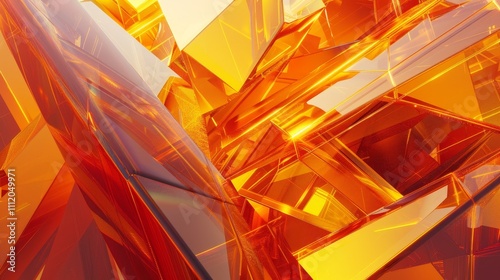 Abstract orange crystal structure shines with light, creating a captivating effect. Its vibrant color and geometric facets give a modern design, perfect for any project