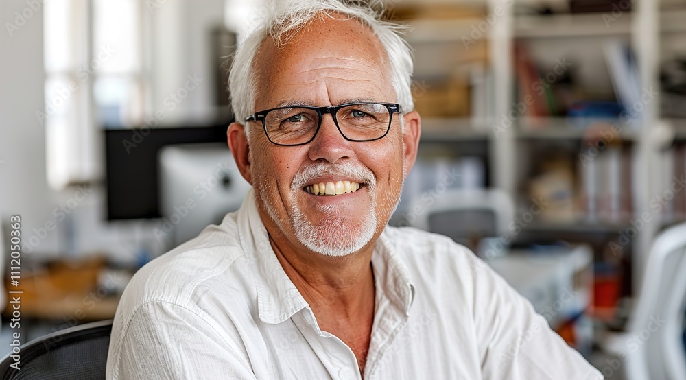 Fototapeta premium portrait of successful senior businessman looking at camera and smiling inside modern office building 