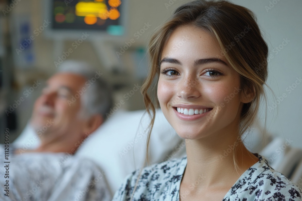 Fototapeta premium A nurse in scrubs smiling warmly. Generative AI