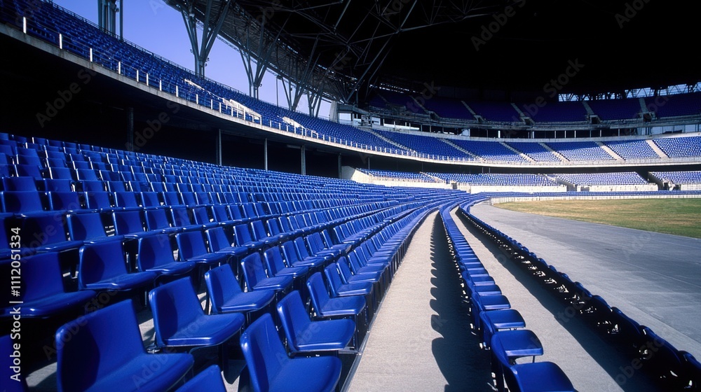 Obraz premium Empty stadium seats, a silent testament to the absence of fans, symbolizing the void left by the lack of human connection and shared experiences in the face of challenges.