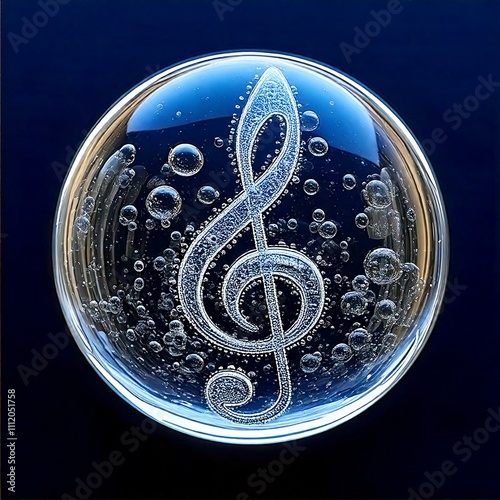 sol g clef treble solfège music note music key inside a soap bubble floating in the air on black background isolated 3d