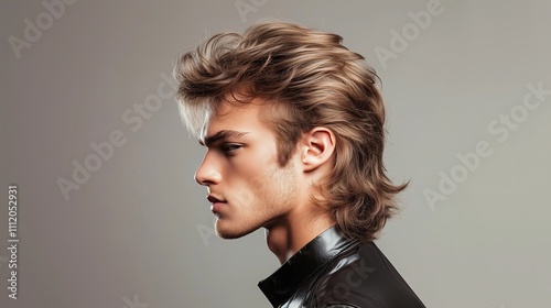 Wavy Mullet hairstyle for man professional studio photography photo