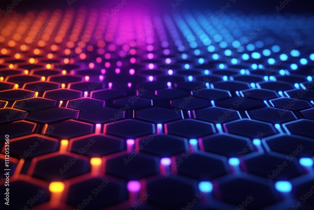 A colorful hexagonal pattern with lights on it A colorful hexagonal pattern with lights on it
