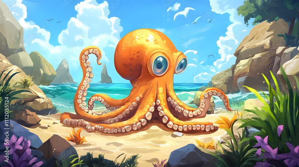 Obraz premium Octopus and beautiful sea view, amazing octopus commotion scene