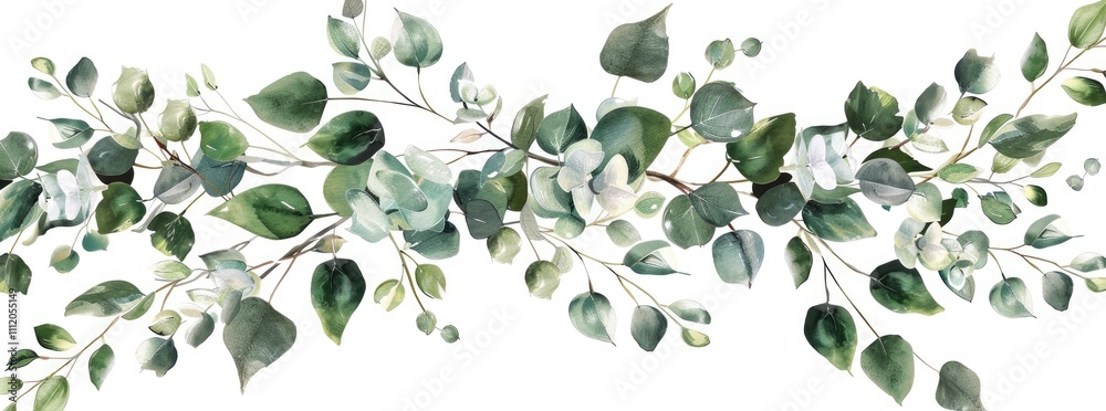 watercolor eucalyptus and sage greenery garland clipart, with a simple ...