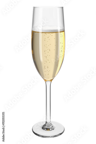 Glass Flute with champagne on isolated transparent background. Bar theme. Glassware with the drink. 3d rendering.