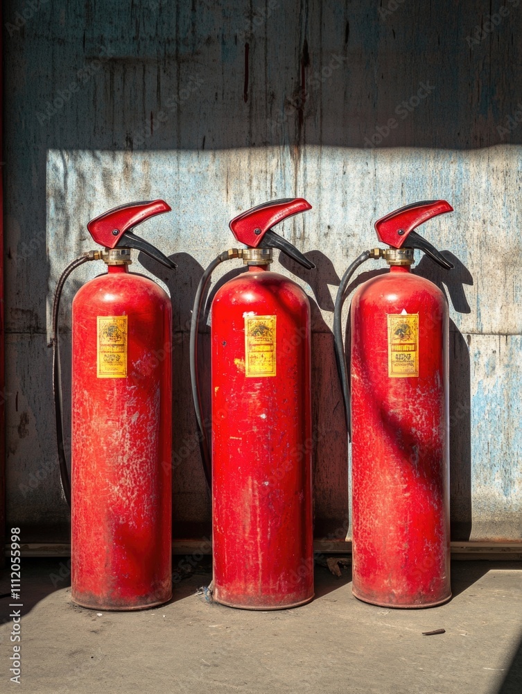 Obraz premium Three Red Fire Extinguishers
