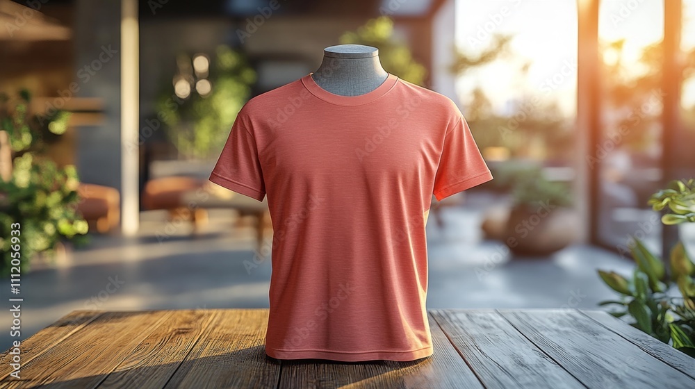 3D Render Mockup Peach Color Henley T-shirt on Mannequin. Generative AI