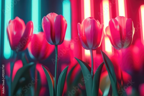 Pink tulips and red light photo