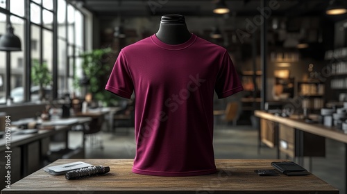 Athletic Tee 3D Render MOCKUP T-shirt in Maroon Color. Generative AI