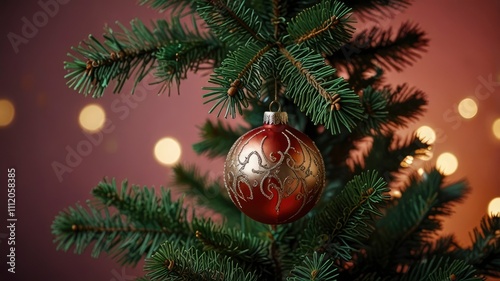 New Year Christmas tree toy, branches of a christmas tree, New Year decorations on a colored background