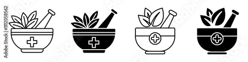 Herbal medicine icon set.