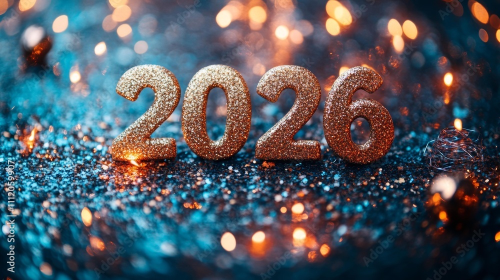2026 in Gold Glitter with Fireworks. Generative AI 2026 in Gold Glitter with Fireworks. Generative AI