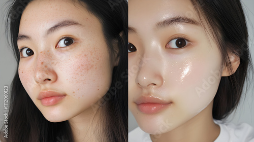 Before & After Clear Skin Transformation, Asian Woman Face