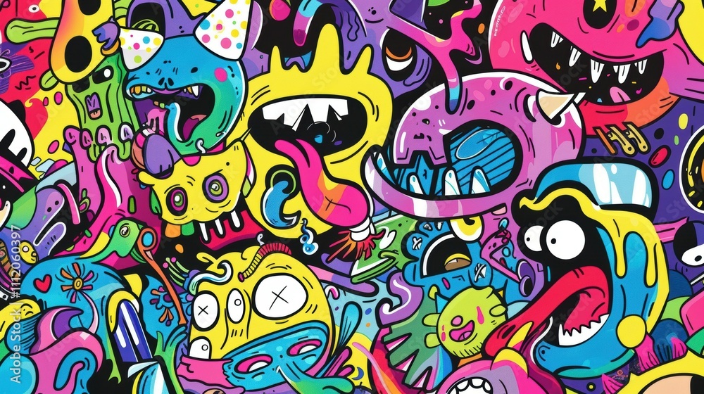 A vibrant collage of whimsical monsters and colorful characters. A vibrant collage of whimsical monsters and colorful characters.