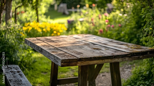 Obraz na płótnie Empty rustic wooden table in summer garden w salonie