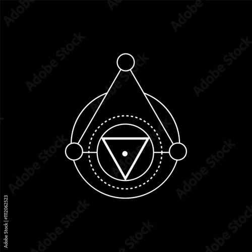 Abstract triangle symbol featuring ancient shapes and esoteric symbols, representing a sacred connection. Ideal for spiritual rituals and meditative art.